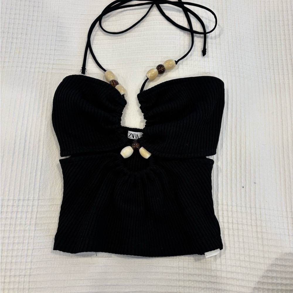Zara Black Sleeveless Crop Tank Top